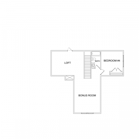 Residence 4 floorplan second floor with fourth and fifth bedrooms, third full bathroom, and loft.